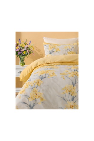 Sarı Çiçek Desenli Çift Kişilik Nevresim Takımı Modern Floral Seri Çok Renkli