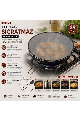 İbico İ22-422 Saplı Tel Yağ Sıçratmaz - 29 Cm Siyah Metal Çerçeveli 14 Cm Sap- 12'li Paket Diğer