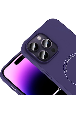 Maks Technology iPhone Uyumlu 14 Pro Max Kılıf M-safe Şarj Özellikli Kamera Korumalı Mkst Elio Sert Pc Kapak - Derin Mor