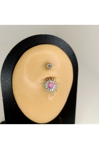 Aya Tasarım Gümüş Renk Güneş Figürlü Göbek Piercing Gümüş