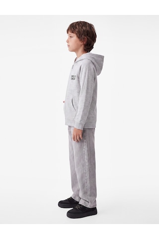 Koton Baskı Detaylı Pamuklu Cepli Üç İplik Şardonlu Kapşonlu Fermuarlı Sweatshirt Gri 7wkb10228tk