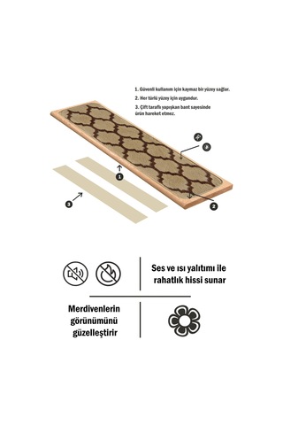 Dikdörtgen Dokuma Merdiven Halısı Kendinden Yapışkanlı Kahve Siyah