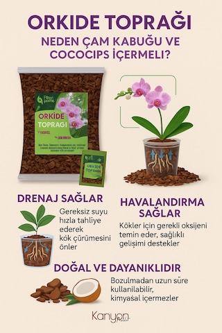5 Litre Orkide Toprağı - Çam Kabuğu Ve Cococips Karışımlı - Elenmiş Temizlenmiş Iri Parçalı 5 Lt
