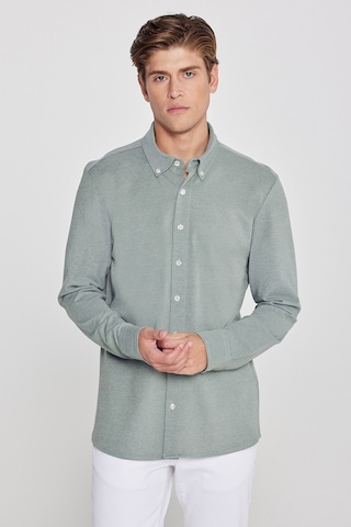 AC&Co / Altınyıldız Classics Erkek Hakı Pamuklu Tailored Slim Fit Dar Kesim Düğmeli Yaka Örme Gömlek Haki