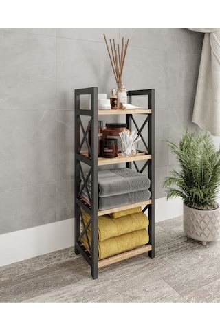 Mini 4 Katlı Dekoratif Banyo Rafı Peçete Havlu Aksesuar Siyah
