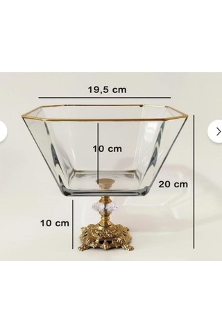 Paşabahçe Cam Paşabahçe Metal Ayaklı Gold Detaylı Cam Büyük Boy Salata & Sunum Kasesi 2,05l Altın