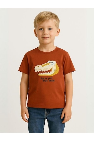 Jack Lions Erkek Bebek Pamuklu Dinozor Baskılı Tshirt-15584 Kahverengi