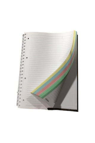 Özgün A4 Cilt Bezli VİP Sert Kapak Spiralli Defter 4 Renk Ayraçlı 180 Yp. Çizgili 3 Adet
