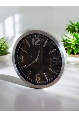 Salon Ofis Duvar Saati Kabartma Rakam Metal Çerçeceli Çap 40 Cm Metal