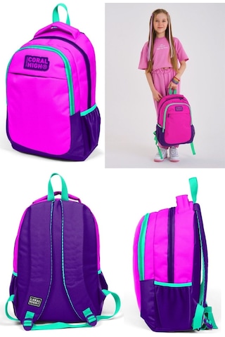 Coral High Pembe Mor Kız Çocuk Sırt Çantası Ve Beslenme Seti