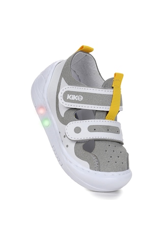 Kiko Kids Nera Cırtlı Işıklı Erkek Bebek Yürüyüş Spor Ayakkabı Gri - Sarı