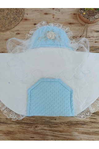 Yenidoğan Topçikli Gül Bahçesi Tül Örtülü Kız Erkek Bebek Klasik Kundak Bebek Battaniyesi Mavi