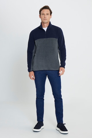 AC&Co / Altınyıldız Classics Erkek Lacı A.melanj Anti-pilling Tüylenme Yapmayan Standart Fit Bato Yaka İçi Polarlı Çift Renk Polar Sweatshirt Lacivert