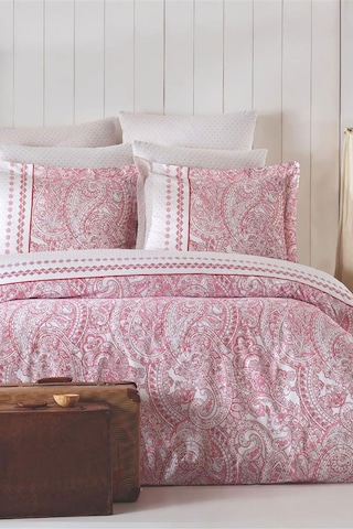 Çift Kişilik Nevresim Takımı Pamuklu Vintage Pembe Paisley Pembe