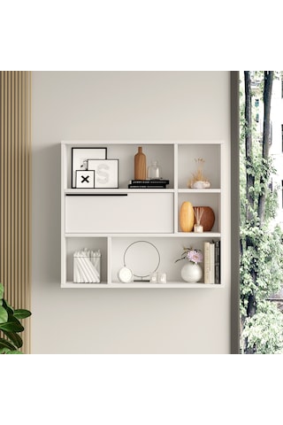 Robin Home Lidya Duvar Rafı Kitaplık Kapaklı Beyaz