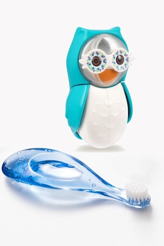 Rocs Baby 0-3 Yaş Soft Diş Fırçası (Mavi) + Flipper Hijyenik Saklama Kabı (Mavi Baykuş)