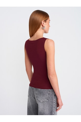 Dilvin 20868 Kayık Yaka Kolsuz Top-bordo Bordo