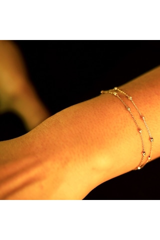 Ariş Çift Sıra Dorika Toplu Altın Bileklik Çok Renkli