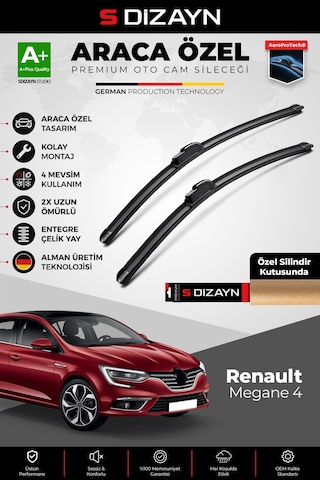 S-dizayn Renault Megane 4 Ön Cam Silecek Seti 2016 Üzeri Premium Araca Özel 60-45 Cm A+ Kalite
