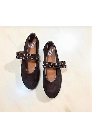 Ne&ve Shoes Kahve Süet Hakiki Deri Kadın Çift Kapsüllü Babet Kahverengi