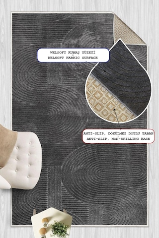 Yumuşak Dokulu İskandinav Dekoratif Kaymaz Taban Yıkanabilir Yolluk Antre Hol Halısı Salon Halısı Antrasit