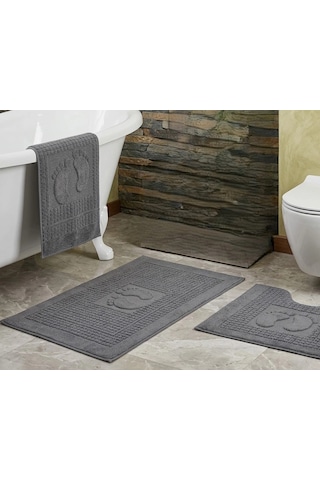 Bicomi Ultra Emici %100 Pamuklu 3'lü Banyo Ayak Havlusu Seti 50x70 Cm - Antrasit