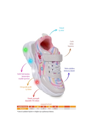 Teno Cırtlı Işıklı Kız Çocuk Spor Ayakkabı Beyaz