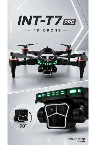 Katlanabilir 4k Kamera Drone Wifi Fpv, 360 Takla, Işık Sensörü Int-t7 Pro