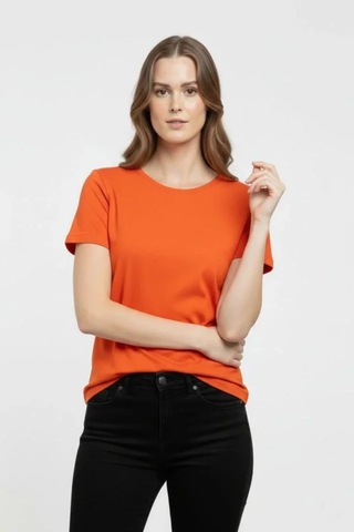 Butik İstanbul T-shirt Bisiklet Yaka Slim Fit Likralı Tişört Günlük Basic Body - Turuncu