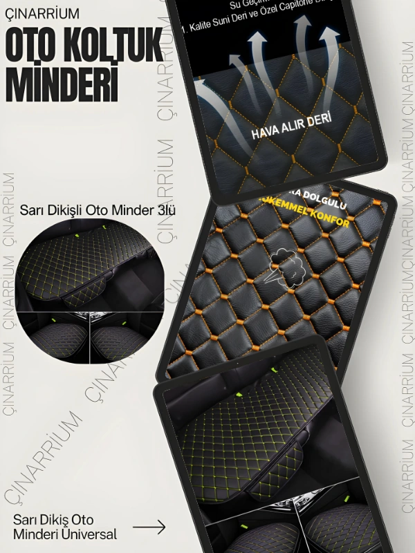 B-max 2012 Ve Sonrası Ön Ve Arka Takım Koltuk Minderi Kılıf Siyah Suni Deri Sarı Dikişli