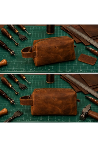 Vintage Leather Craft Hakiki Deri Erkek Çantası Taba