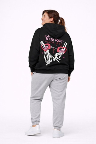 Nevermind Sevgili Kombini True Love Baskılı Oversize Siyah Hoodie Seti Unis