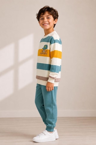 Pina Kids Erkek Çocuk Çizgili Desenli Okul Günlük Eşofman Takımı Esf7036 Mint