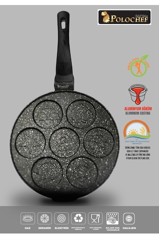 Polochef Granit Döküm Emoji Pankek Tava 26 Cm Siyah