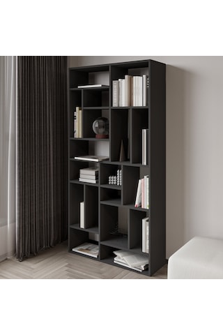 Nicola Kitaplık 18 Raflı, Modern Kütüphane Antrasit