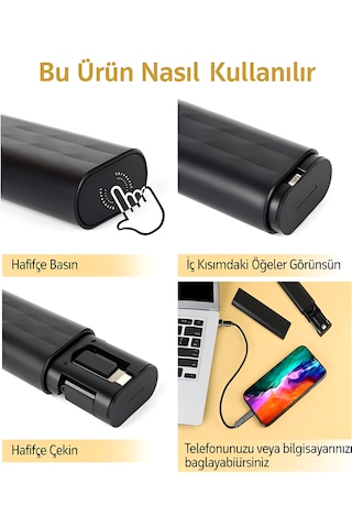 7 İn 1 Çok İşlevli Type-c Usb Micro Lightning Dönüştürücü Seyahat Seti Apple Uyumlu iPhone Android Pc Siyah