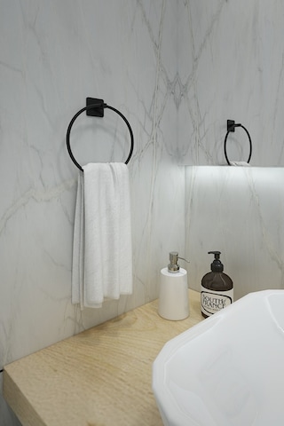 Alper Banyo Lotus Yapışkanlı Siyah Halka Havluluk Askısı - İster Yapıştır İster Montajla Siyah