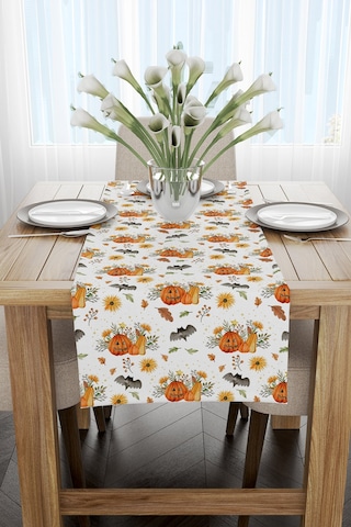 Turuncu Halloween Balkabağı Desenli Dijital Baskılı Runner Cgh750