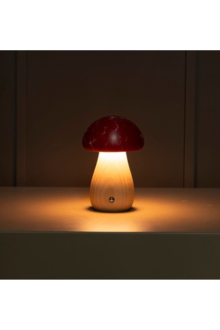Shaggy Kırmızı Klasik Ebru Ahşap Mantar Masa Lamba Kırmızı