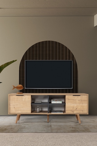 3619 Sina 160 Cm Ahşap Ayaklı , Metal Kulplu Tv Ünitesi , Safir - Antrasit , Tv Sehpası Safir - Antrasit