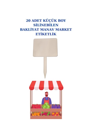 Yaz Sil Küçük Boy Sapla Bakliyat Etiketliği 20 Adet Manav Pazarcı Etiketi 001 Beyaz