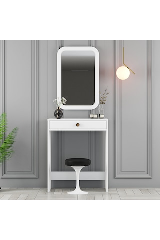 Lizbon Mini Makyaj Masası Aynalı - Beyaz / Beyaz