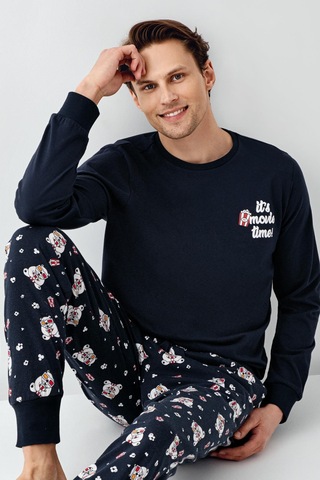 Roly Poly Erkek Aile It's Movie Time %100 Pamuk Uzun Kollu Pijama Takım Lacıvert