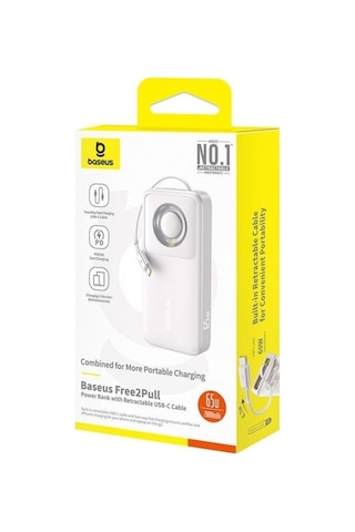 Baseus Free2pull 20000mah Dahili Type-c Kablolu Powerbank - 65w Hızlı Şarj Dijital Ekran - Gri Gri