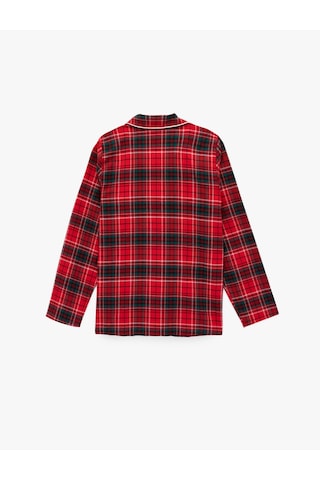 Koton Pamuklu Uzun Kollu Gömlek Yaka Yılbaşı Desenli Ekoseli Pijama Üstü Kırmızı Ekose 6wlk50051mw Kırmızı Ekoseli
