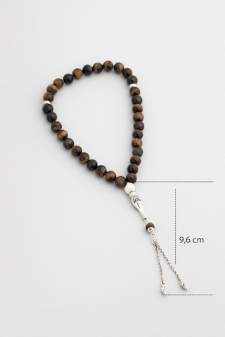 Doğal Kaplan Gözü Taşlı 24 Cm Gümüş Tesbih Beyaz