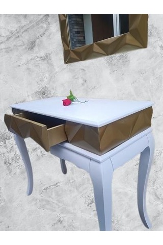 Dresuar Piramit Model90519 Kayın Lükens Ayak Mdf Tabla Ve Ayna Gold Beyaz Elyapım Beyaz