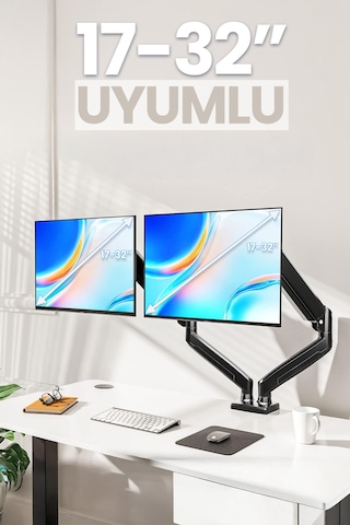 Çiftli Monitör Kolu Vesa Uyumlu Hareket Ayarlanabilir Monitör Standı 17-32" 9+9 Kg Kapasite Tutucu