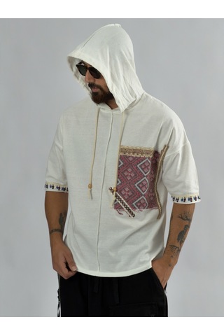 Cocopelli Tasarım Kapüşonlu Ekru Erkek Sweatshirt Coc3450
