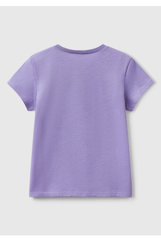 Kız Çocuk Mor Simli Logo Baskılı T-shirt Mor